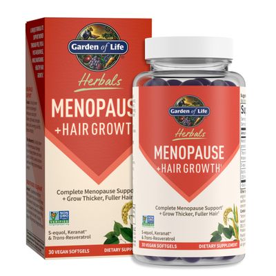 Garden of Life Herbals Menopause Supplement with S-equol & Trans-Resveratrol for Multi-Symptom Relief, Keranat for Thicker, Fuller Hair Growth Non-GMO, Gluten-Free, Vegan, Berry Flavor, 30 Servings