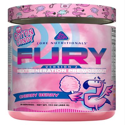 Core Nutritionals Fury V2: Pre-Workout Powder to Maximize Performance in The Gym W/Zum-XR Caffeine, L-CItruline, and Alpha GPC (40 Scoops) (Fun Sweets Cherry Berry)