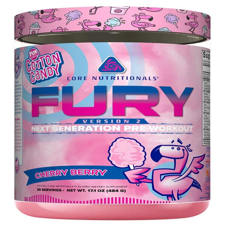 Core Nutritionals Fury V2: Pre-Workout Powder to Maximize Performance in The Gym W/Zum-XR Caffeine, L-CItruline, and Alpha GPC (40 Scoops) (Fun Sweets Cherry Berry)