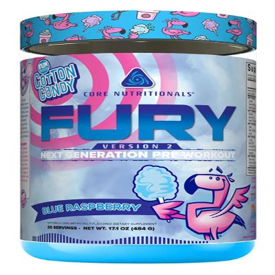 Core Nutritionals Fury V2: Pre-Workout Powder to Maximize Performance in The Gym W/Zum-XR Caffeine, L-CItruline, and Alpha GPC (40 Scoops) (Fun Sweets Blue Raspberry)