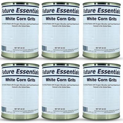 Freeze Dried White Corn Grits | Dry Corn for Quick Meals Old Fashioned Premium Grits Shelf Stable Emergency Food | Hiking, Backpacking & Camping | Easy Prep Survival Food | #10 Can Pack of 6