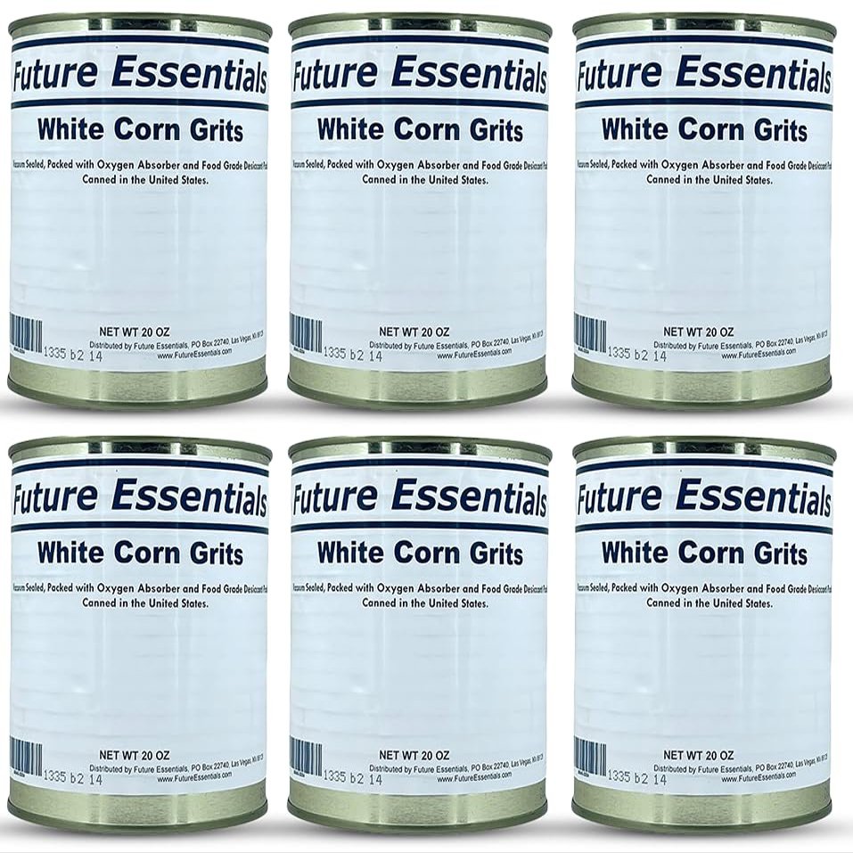 Freeze Dried White Corn Grits | Dry Corn for Quick Meals Old Fashioned Premium Grits Shelf Stable Emergency Food | Hiking, Backpacking & Camping | Easy Prep Survival Food | #10 Can Pack of 6
