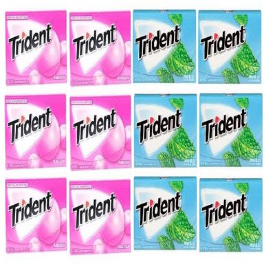 Trident - 6 Bubblegum and 6 Mint Bliss Sugar Free Gum - Pack of 12