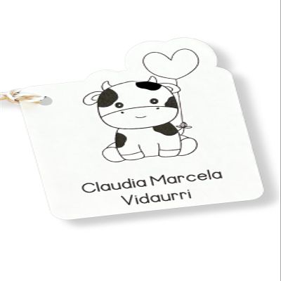 Personalized Cow with Balloon Gift Tag with Twine (Set of 12) - Customized Party Favor, Birthday, Baby Shower, Weddings, Goodie Bag Stuffers