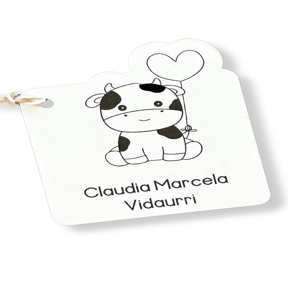 Personalized Cow with Balloon Gift Tag with Twine (Set of 12) - Customized Party Favor, Birthday, Baby Shower, Weddings, Goodie Bag Stuffers