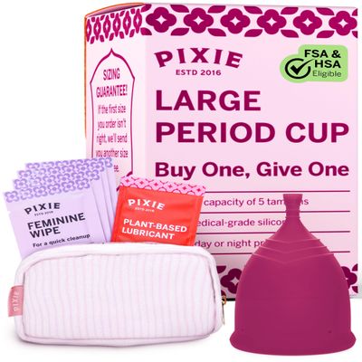 Pixie Cup - Soft, Safe, Reusable Menstrual Cup - Ranked 1 for The Best Tampon Alternative - 100% Medical-Grade Silicone Period Cup for Feminine Care - Buy One We Give One (Plum, Large)