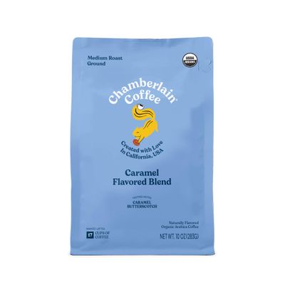 Chamberlain Coffee Squeaky Squirrel Caramel Blend  Medium Roast Ground Coffee, Rich and Creamy with Notes of Caramel and Butterscotch, Freshly Roasted in California - 10 oz