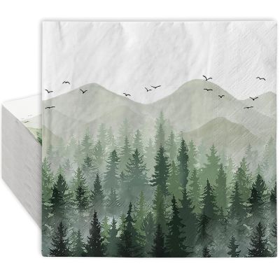 80 Pack Green Misty Forest Paper Napkins Woodland Theme Disposable Luncheon Dinner Napkins Decorative Party Napkins for Home Kitchen Bathroom Holiday Party Supplies, 6.5 x 6.5 Inch