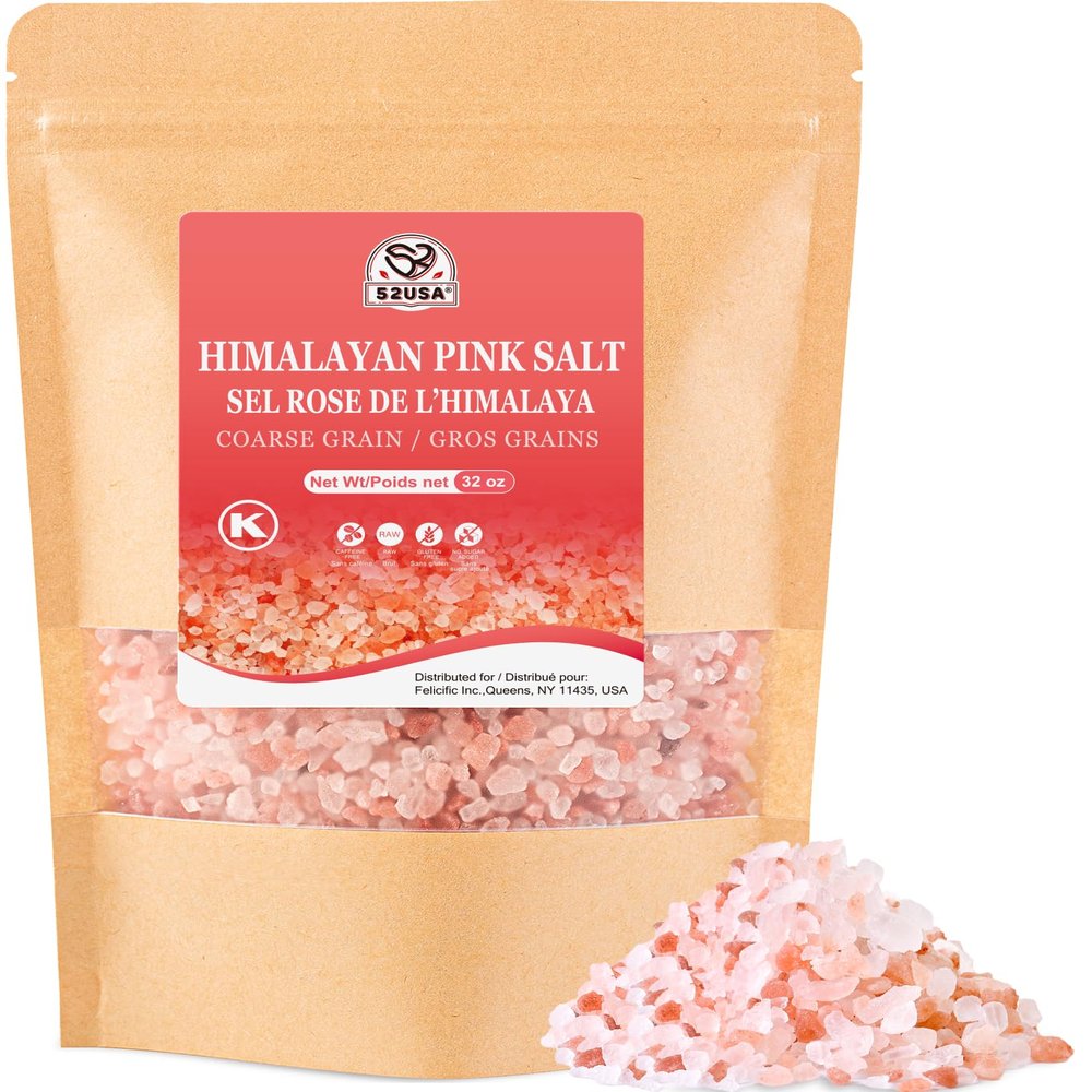 52USA Himalayan Pink Salt Coarse, Pink Himalayan Sea Salt, Coarse Grain 2 lb, Himalayan Salt, Pink Salt, Rock Salt for Grinder Refill, No Artificial Colors, No Additives, No Gluten, Kosher Certified