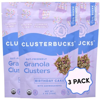 Clusterbucks Superfood Clusters Grain-Free, Keto-Friendly Granola with Regeneratively Grown Sprouted Buckwheat Gluten-Free, Low-Carb, Organic Healthy Snack (3-Pack, Birthday Cake)