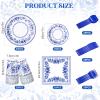 175 Pcs Blue White Floral Disposable Tableware Set Serves 25 Guests Chinoiserie Flower Paper Plates Napkins Cups Knifes Forks Spoons for Wedding Birthday Tea Bridal Baby Shower Party Supplies view 2