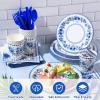 175 Pcs Blue White Floral Disposable Tableware Set Serves 25 Guests Chinoiserie Flower Paper Plates Napkins Cups Knifes Forks Spoons for Wedding Birthday Tea Bridal Baby Shower Party Supplies view 3