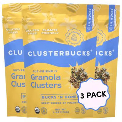 Clusterbucks Superfood Clusters Grain-Free, Keto-Friendly Granola with Regeneratively Grown Sprouted Buckwheat Gluten-Free, Low-Carb, Organic Healthy Snack (3-Pack, Bucks 'n Honey)