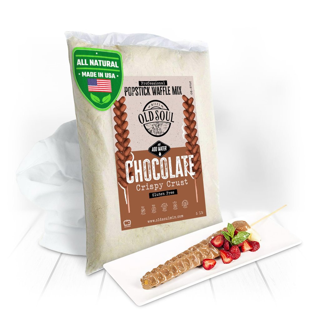 OldSoul Professional Popstick Waffle Mix | GLUTEN FREE | Stick Waffles Dough Mix | Chocolate Flavor | 5 Lbs | 112 Waffles (5 Lbs, Gluten Free)