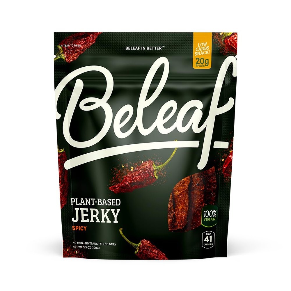 Beleaf Spicy Plant-Based Jerky: High-Protein Snack  Healthy and Flavorful Vegan Jerky for On-the-Go Energy  Tasty Meatless, Vegetarian Meat Alternative (1 Pack)