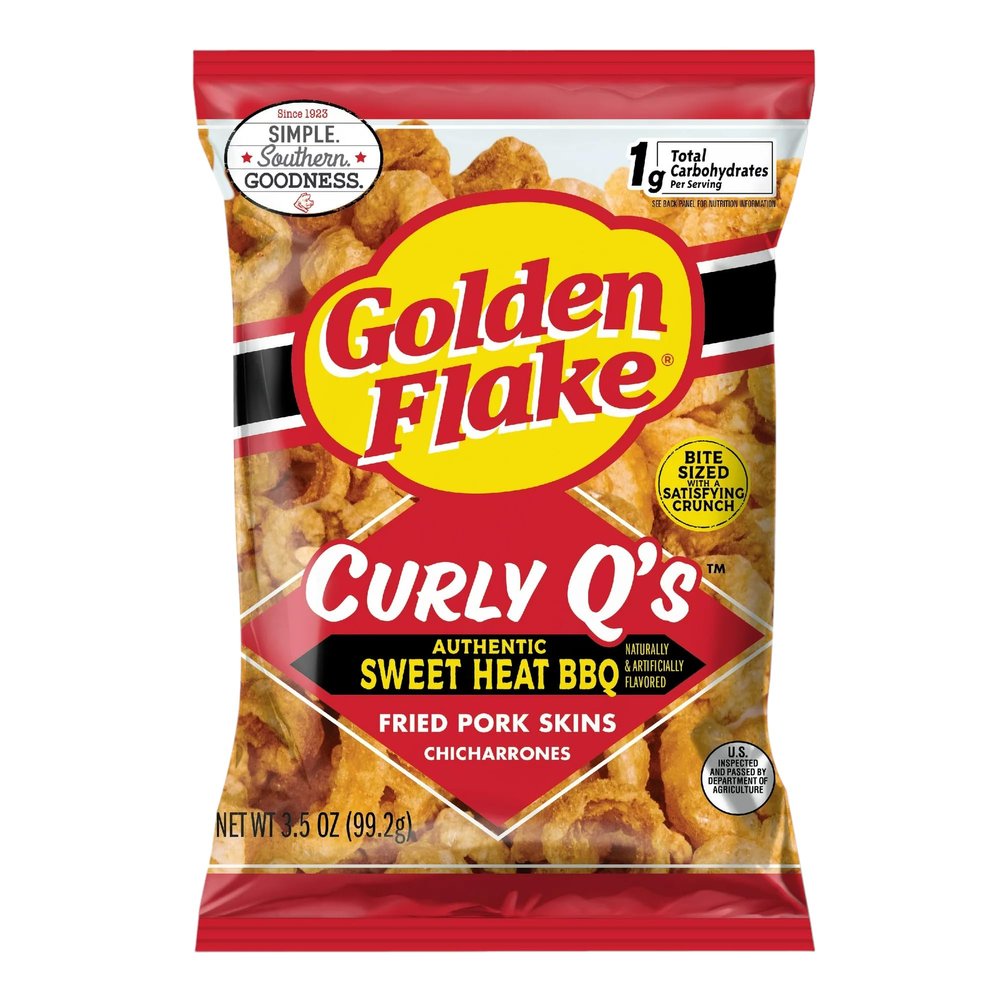 Golden Flake Sweet Heat BBQ Curly Q Pork Skins 3.5oz/ 3pk