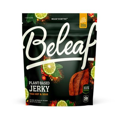 Beleaf Thai Hot & Sour Plant-Based Jerky: High-Protein Snack  Healthy and Flavorful Vegan Jerky for On-the-Go Energy  Tasty Meatless, Vegetarian Meat Alternative (1 Pack)
