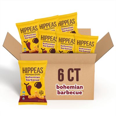 HIPPEAS Chickpea Puffs, Bohemian Barbecue, Gluten Free Snacks, Dairy Free, Vegan, 4oz, Pack of 6, 3g Protein, 2g Fiber, Crunchy, Nutritious, Baked Plant Protein Snack, Non-GMO, Kosher