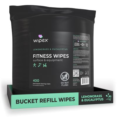 Wipex Fitness Wipes Bucket Refill Roll - Plant-based Fitness Equipment Wipes, Lemongrass, Eucalyptus & Vinegar to Clean Surfaces, Yoga Mat & Gym Cleaner and Peloton Bikes, 400 Count (Pack of 1)
