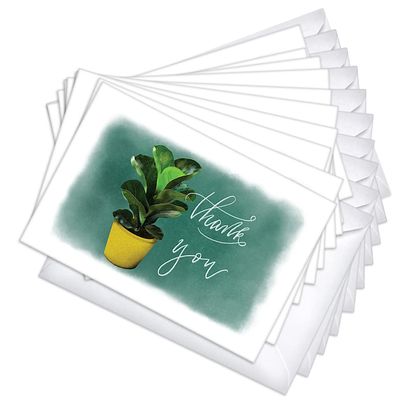 Wright Home & Gift Potted Plant Thank You Blank Note Greeting Cards | 20 Pack Bulk Set + 20 Envelopes (4X6)