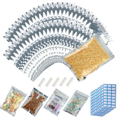 200-Pack Reclosable Large Mylar Bags for Food Storage 7.1" x 10.2" 1 Quart Pouch Bags in Bulk Resealable Smell Proof Aluminum Silver Foil Bag with Clear Window Kitchen Storage Edible Packaging