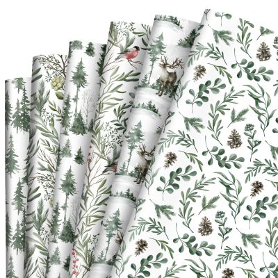 12 Sheet Christmas Wrapping Paper Watercolor Pine Tree Gift Wrap Paper for DIY Crafts Gift Packing, 19.7 x 27.6 Inch, Folded Flat