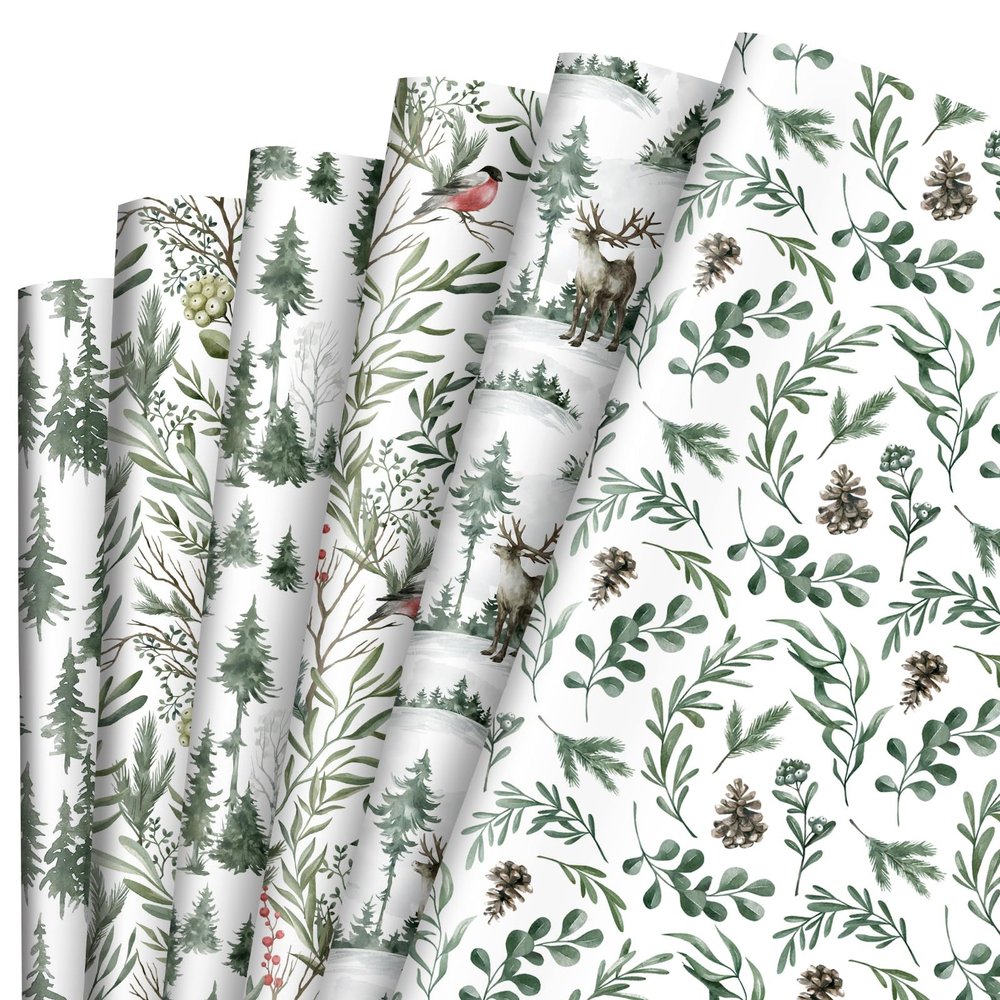 12 Sheet Christmas Wrapping Paper Watercolor Pine Tree Gift Wrap Paper for DIY Crafts Gift Packing, 19.7 x 27.6 Inch, Folded Flat