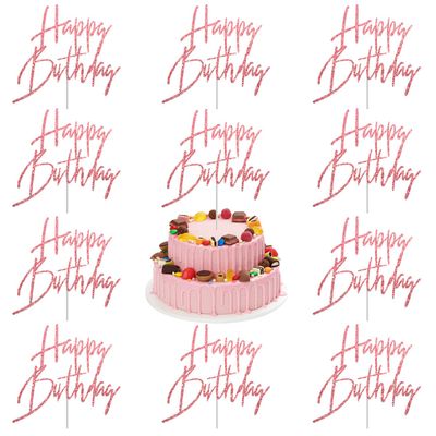 10Pcs Happy Birthday Cupcake Toppers Blue Glitter with Happy Birthday Letter Cake Topper Decoration for Birthday Blue Theme Party (Rose Gold)