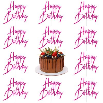 10Pcs Happy Birthday Cupcake Toppers rose red Glitter with Happy Birthday Letter Cake Topper Decoration for Birthday rose red Theme Party (Rose Red)