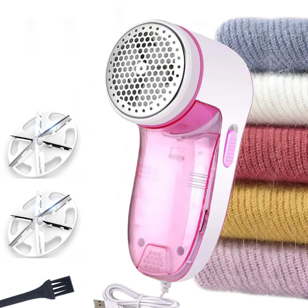 USB Plug-in Fabric Shaver, Clothes Lint Remover with 2 Spare Blades - Effectively and Quickly Remove Fuzz for Clothes, Sweater, Blanket, Curtain, Couch, Wool, Cashmere (6-Leaf Knife)