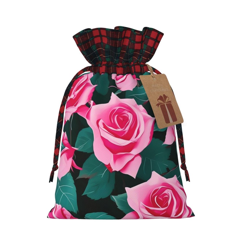 MDATT Pink Roses Picture Drawstring Gift Bags,5 X 7 Inch Goodie Bags For Wedding Party,Christmas Birthday Halloween Decor