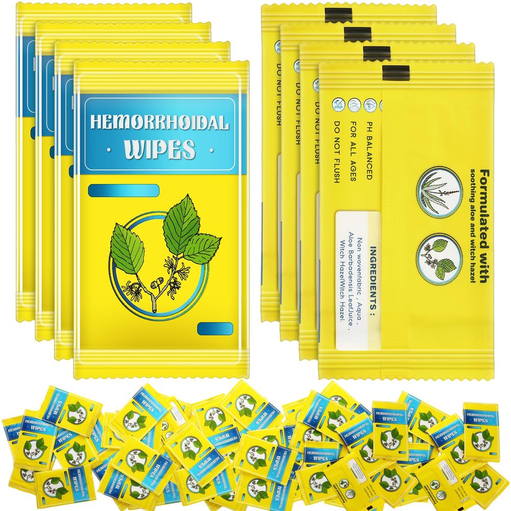 Timgle 300 Counts Individual Packing Hemorrhoid Wipes Witch Hazel Wipes for Butt Hemorrhoidal and Relief Swelling Pain Burning Itching Numbing, 5.5 x 7 Inch
