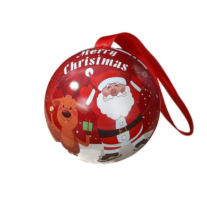 Gift Bags 10/30/50 Merry Christmas Candy Gift Boxes Christmas Eve Round Santa Claus Tin Box with Ribbons Party Mystery Packaging Box (Color : Style C (7cm), Size : 30pcs)