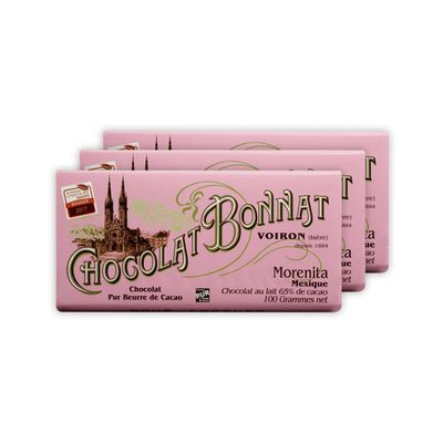 Bonnat Morenita Mexico 65% Milk Chocolate 3 Pack - French Chocolate - Bean-to-Bar, Family Owned - Soy-Free, Gluten-Free, Kosher - Bundle