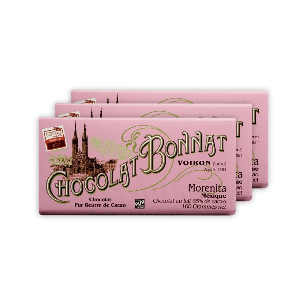 Bonnat Morenita Mexico 65% Milk Chocolate 3 Pack - French Chocolate - Bean-to-Bar, Family Owned - Soy-Free, Gluten-Free, Kosher - Bundle
