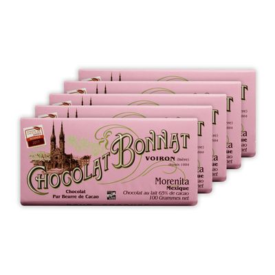 Bonnat Morenita Mexico 65% Milk Chocolate 5 Pack - French Chocolate - Bean-to-Bar, Family Owned - Soy-Free, Gluten-Free, Kosher - Bundle