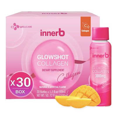 CJwellcare Innerb Glowshot Collagen (50.7 fl oz, 30 Servings) - Marine Liquid Collagen for Women, 3,000mg Collagen Peptides, Collagen Shots for High Absorption, Hair, Skin & Nails Supplement