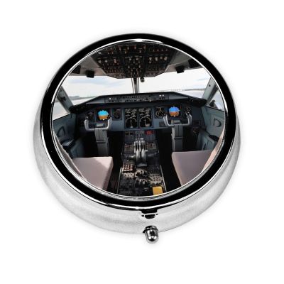 Round Pill Box Airplane Cockpit Cute Small Pill Case 3 Compartment Pillbox for Purse Pocket Portable Pill Container Holder to Hold Vitamins Medication Fish Oil and Supplements