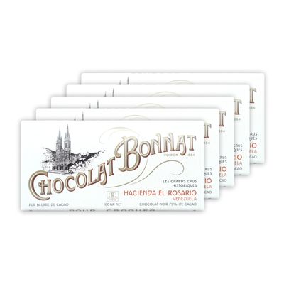 Bonnat Hacienda El Rosario 75% Dark Chocolate 5 Pack - French Chocolate - Bean-to-Bar, Family Owned - Soy-Free, Gluten-Free, Vegan, Kosher - Bundle