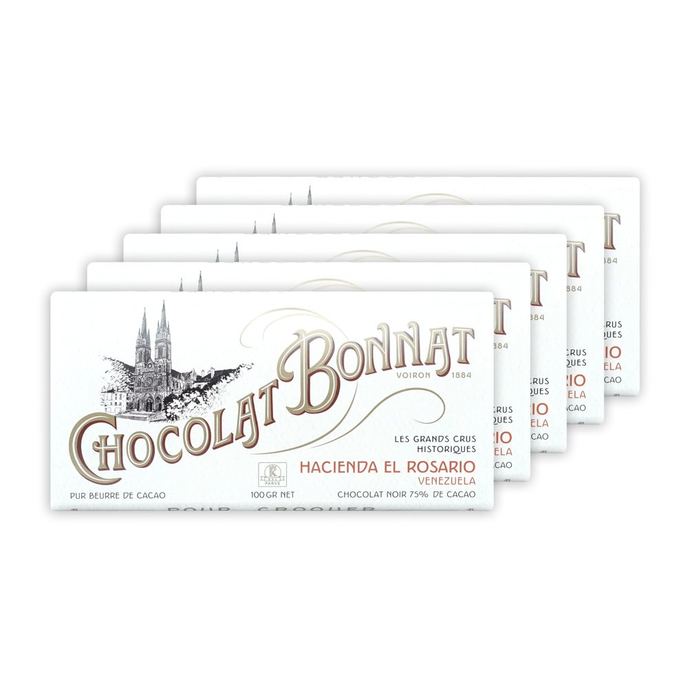 Bonnat Hacienda El Rosario 75% Dark Chocolate 5 Pack - French Chocolate - Bean-to-Bar, Family Owned - Soy-Free, Gluten-Free, Vegan, Kosher - Bundle