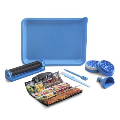 CHEEMAR 6 Pack Kit  Blue Rolling Tray Set with Accessories for Everyday Use