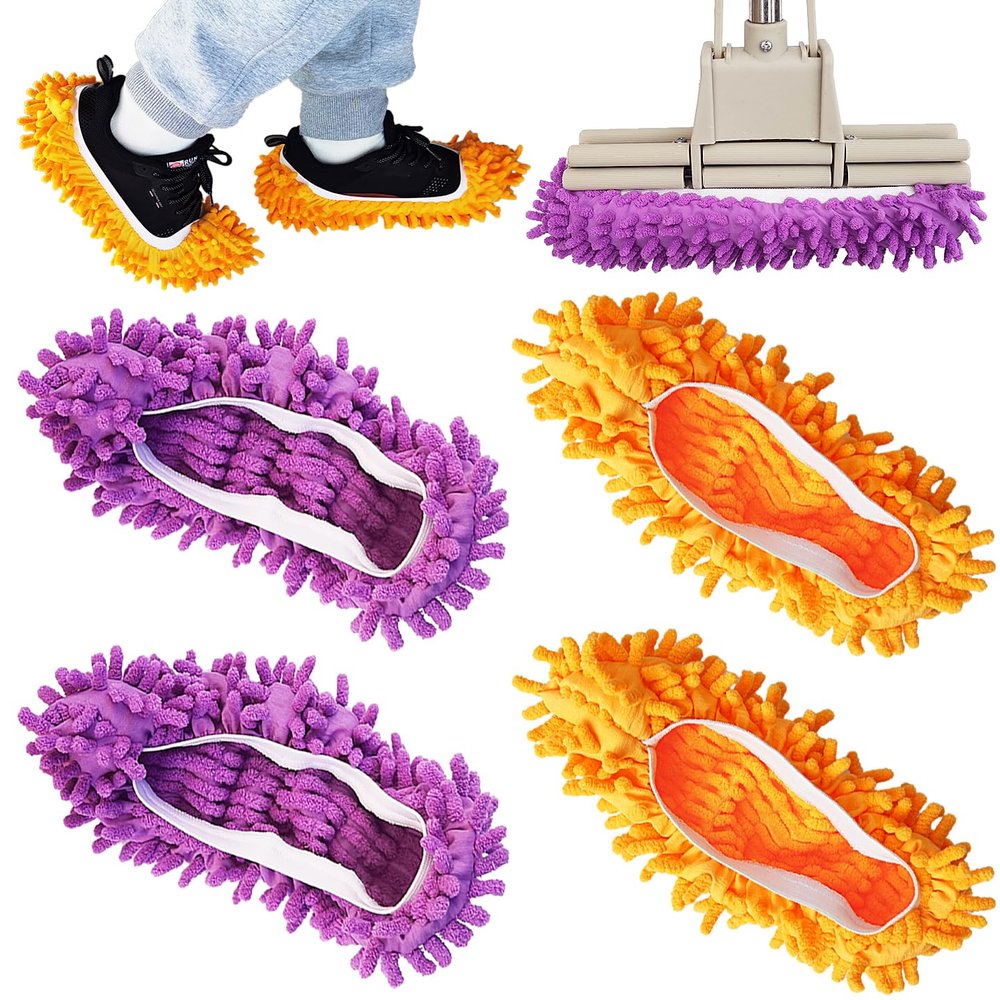 4 Pcs Shoes Cover Dust Duster, Washable Mop Slippers Shoes for Floor Cleaning, Reusable Microfiber Duster Mops for House, Office, Bathroom, Kitchen Cleaning (2Pairs)