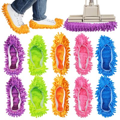10 Pcs Shoes Cover Dust Duster, Washable Mop Slippers Shoes for Floor Cleaning, Reusable Microfiber Duster Mops for House, Office, Bathroom, Kitchen Cleaning (5Pairs)