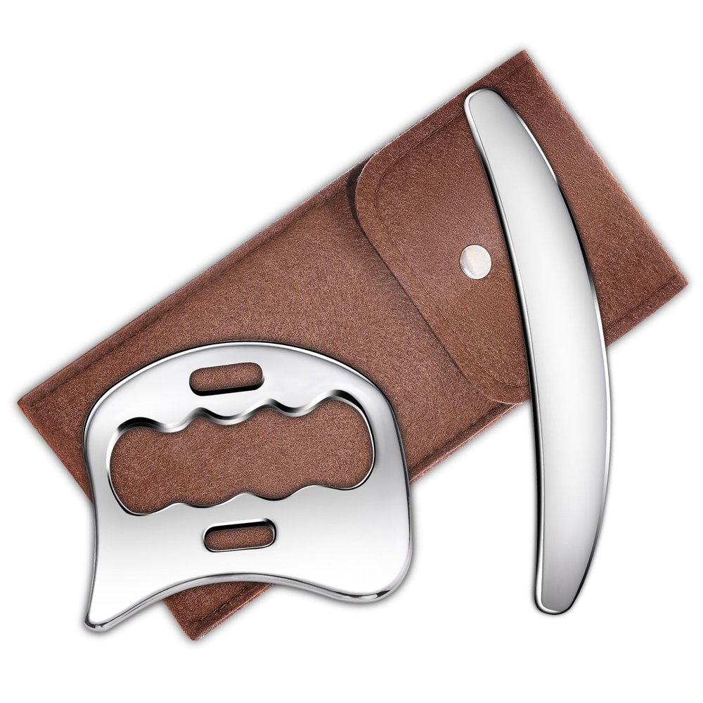 2-in-1 Stainless Steel Gua Sha Muscle Scraper Tool, Myofascial Scraping Tools for Physical Therapy, Lymphatic Drainage Massager, Soft Tissue Massage Tool (D+Y)