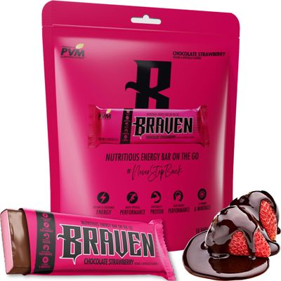 Braven Bar Chocolate Strawberry Energy Bars (1.59 oz, Pack of 10)  Energy Chews with 5g Protein  On-the-Go Energy Snacks for Running, Hiking, and Sports - Gluten Free Snacks