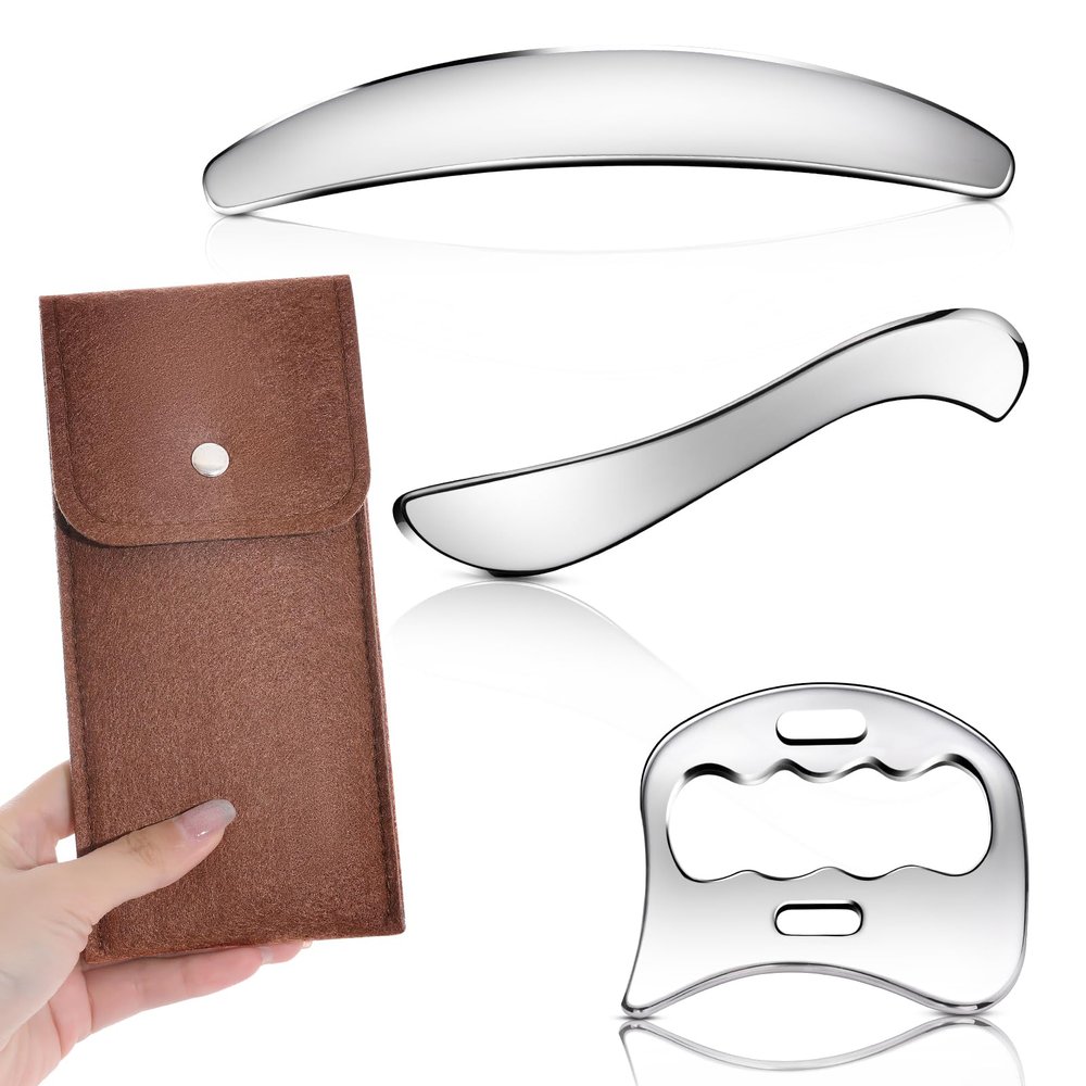 3-in-1 Stainless Steel Gua Sha Muscle Scraper Tool, IASTM Tools, Myofascial Scraping Tools for Physical Therapy, Lymphatic Drainage Massager, Soft Tissue Massage Tool