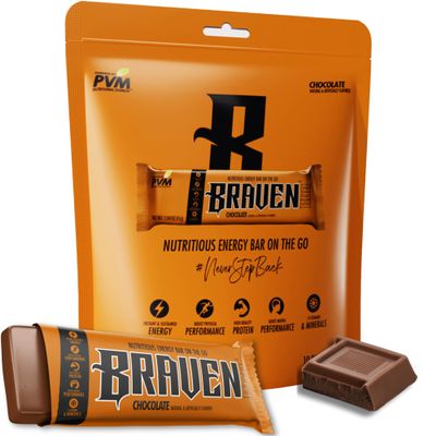 Braven Bar Chocolate Energy Bars (1.59 oz, Pack of 10)  Energy Chews with 5g Protein  On-the-Go Energy Snacks for Running, Hiking, and Sports - Gluten Free Snacks for Sustained Energy Boost