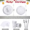 175 Pcs Merry Christmas Party Dinnerware Foil Dots Christmas Paper Plates Set Elk Disposable Xmas Plates Napkins Cups for New Year Wedding Birthday Baby Shower Party Supplies Decoration (White Silver) view 2