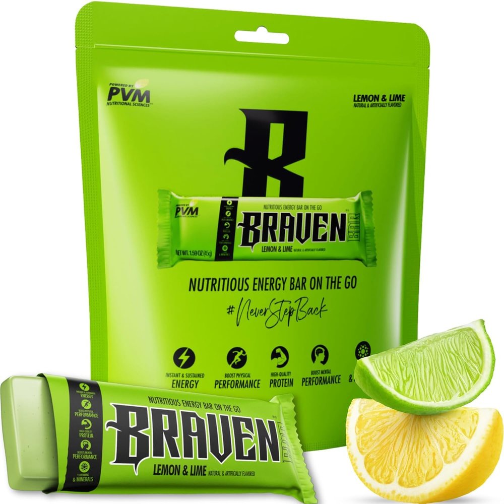 Braven Bar Lemon Lime Energy Bars (1.59 oz, Pack of 10) Energy Chews with 5g Protein On-the-Go Energy Snacks for Running, Hiking, and Sports - Gluten Free Snacks for Sustained Energy Boost