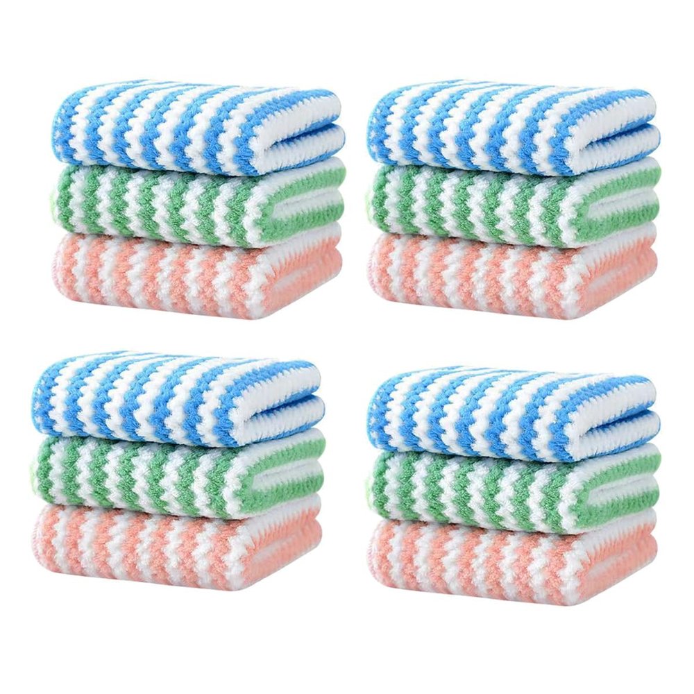 12 Pack Kitchen Cleaning Rags Super Absorbent Microfiber Cleaning Cloth Kitchen Washcloths for Dishes Multipurpose Reusable Dust and Dirty Cleaning Supplies for Kitchen Car Cleaning (9.8 * 9.8inches)